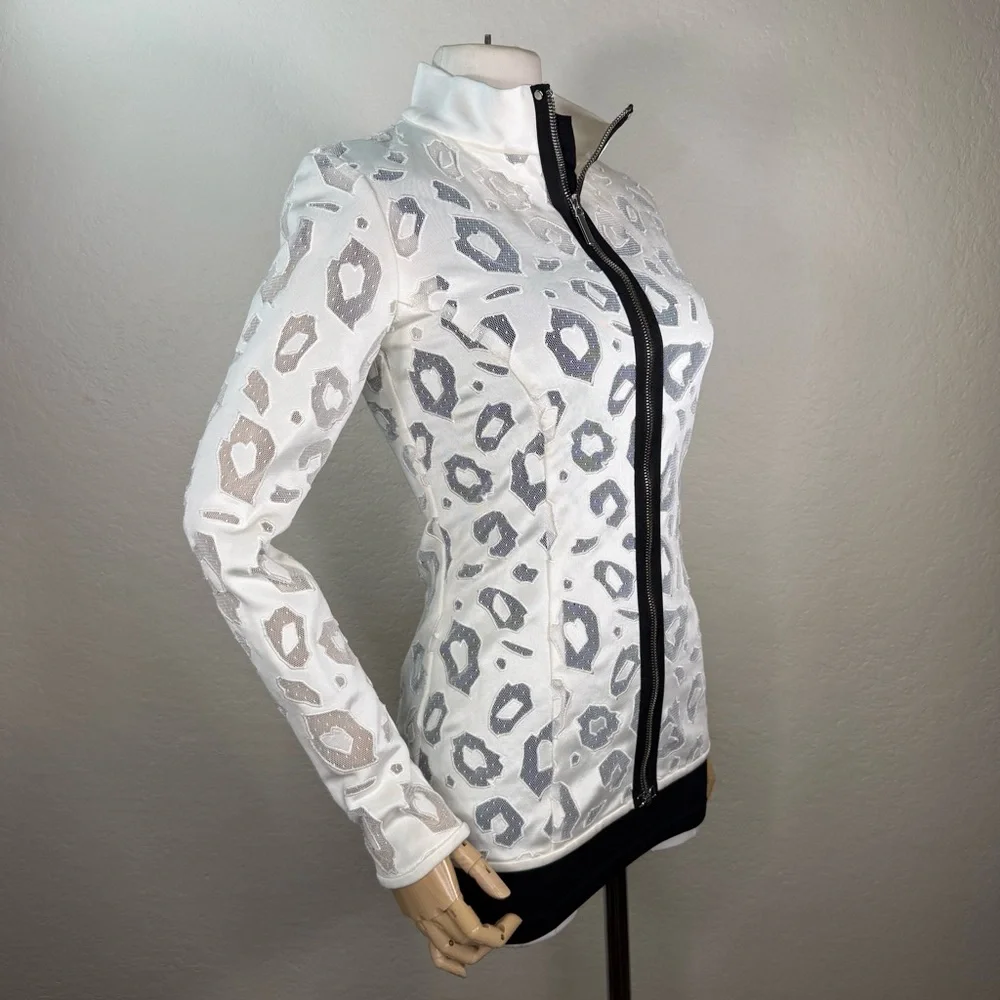 NWOT Anthony Vaccarello Semi Sheer Plumetis Animal Print France Zip Jacket XS